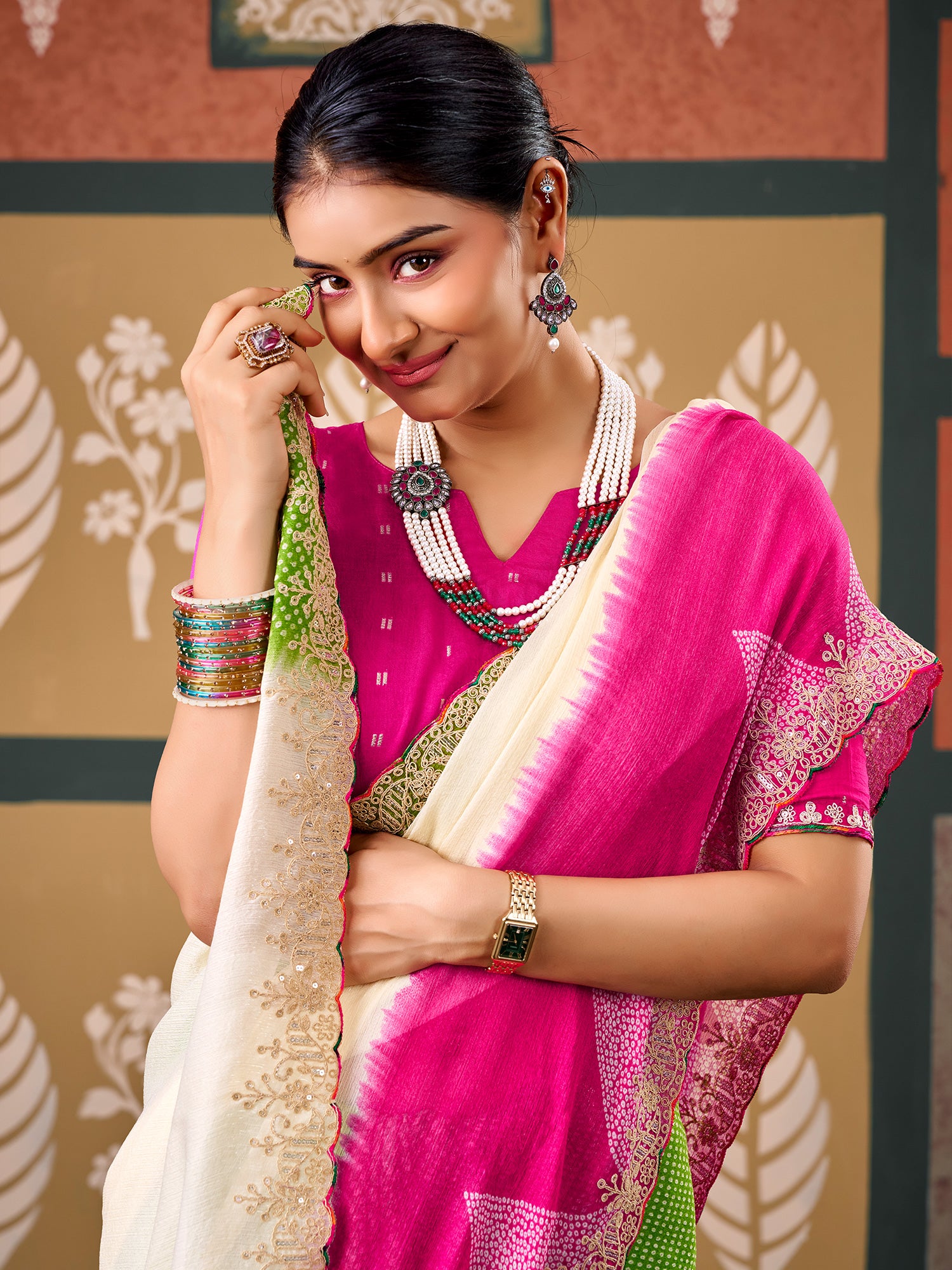 Cream Chiffon saree – detail view 3