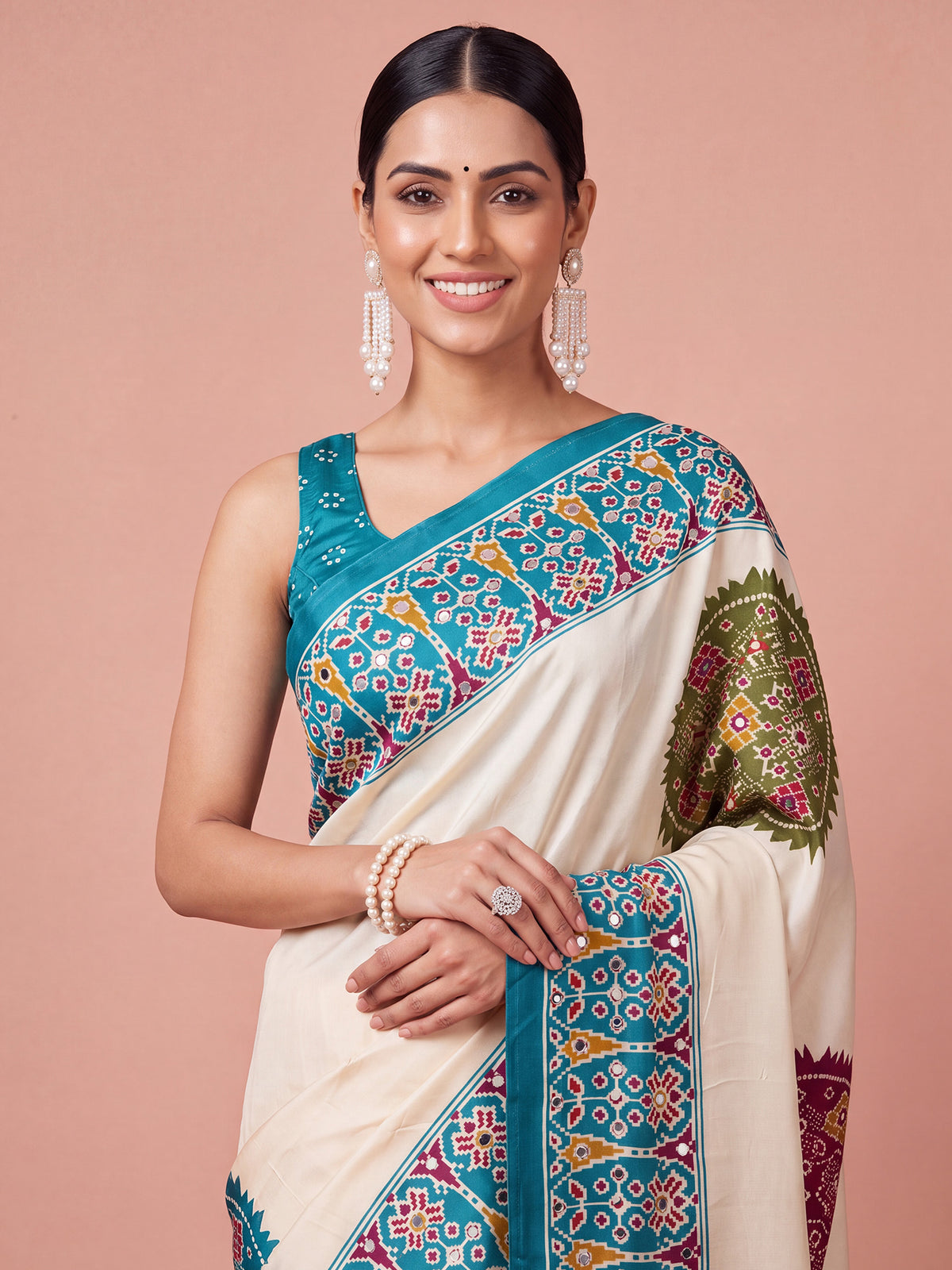 Light Blue satin saree view 4