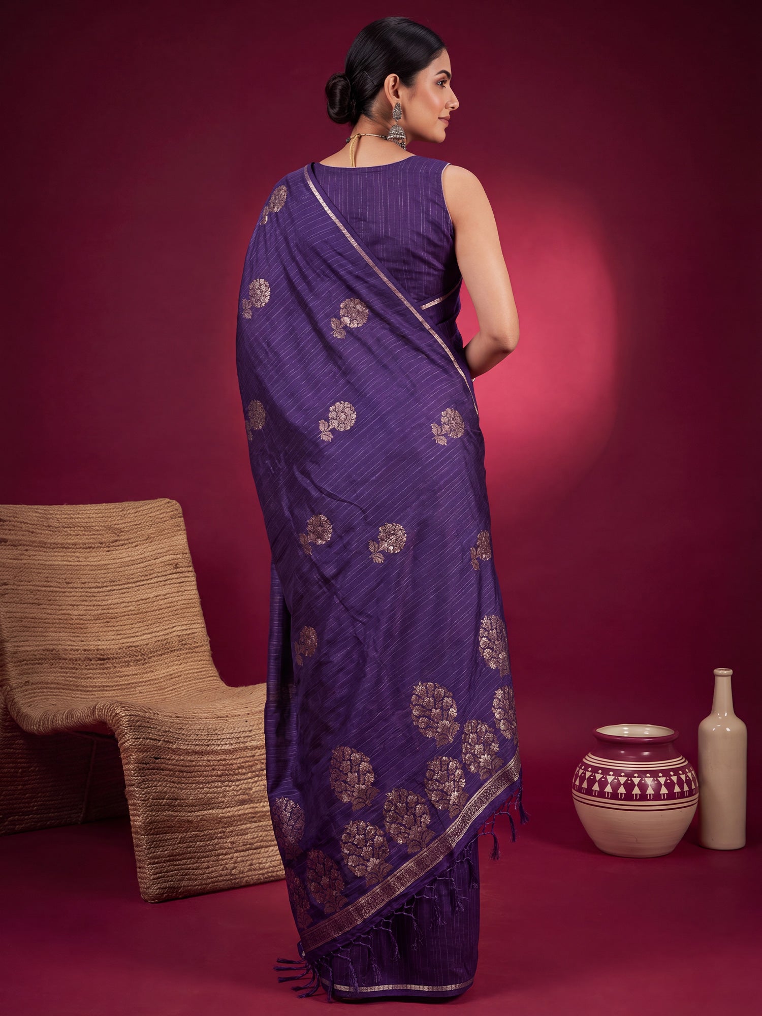 Purple Satin Silk saree – detail view 1