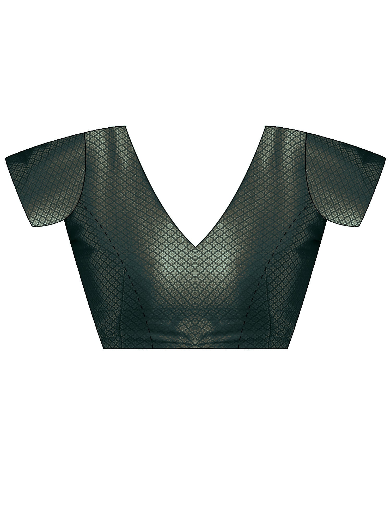 Unstitched dark green brocade blouse piece with ethnic motif design