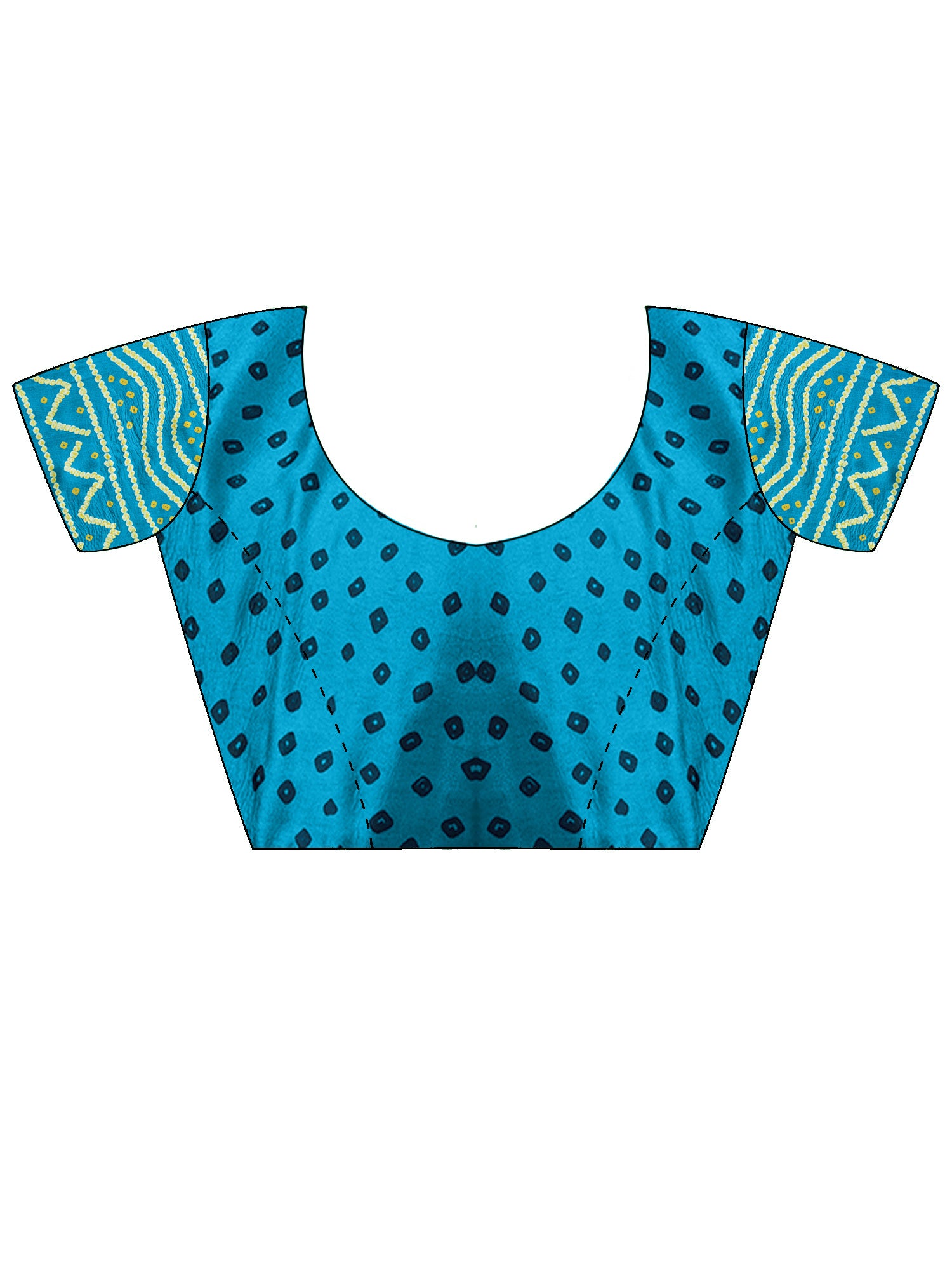 Unstitched light blue satin silk blouse piece with bandhani design