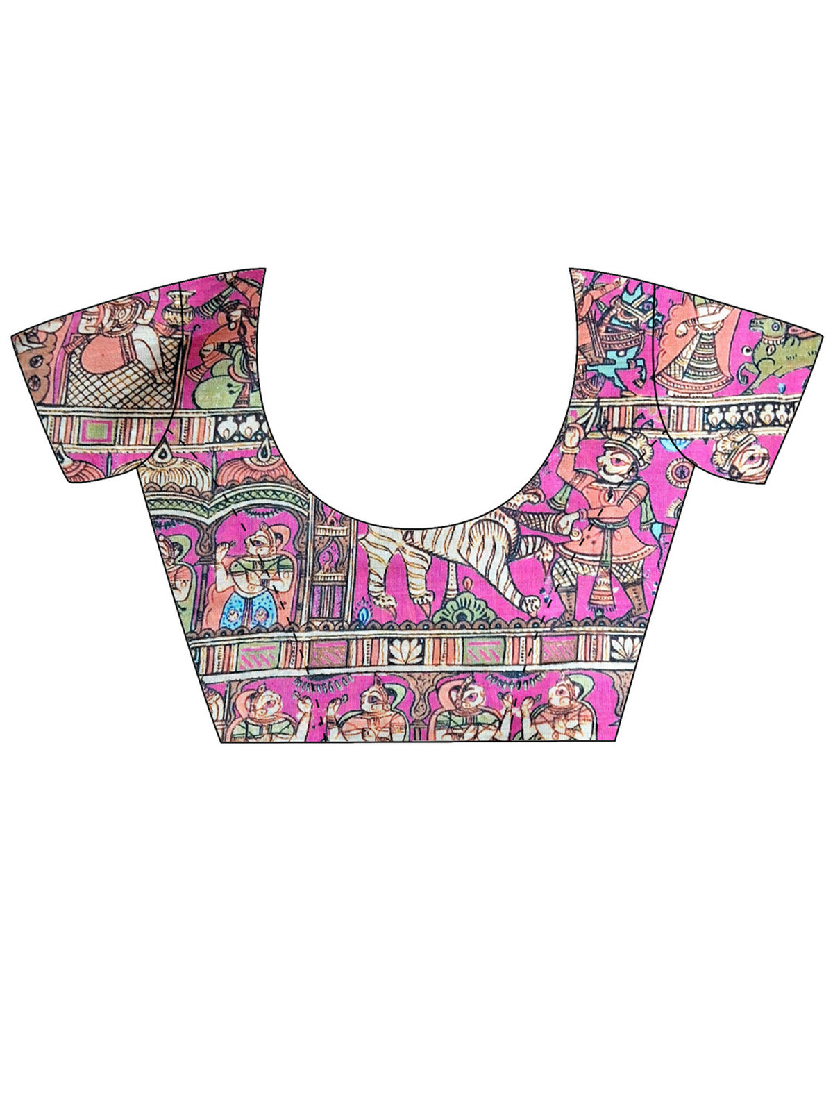Unstitched pink silk blend blouse piece with madhubani design