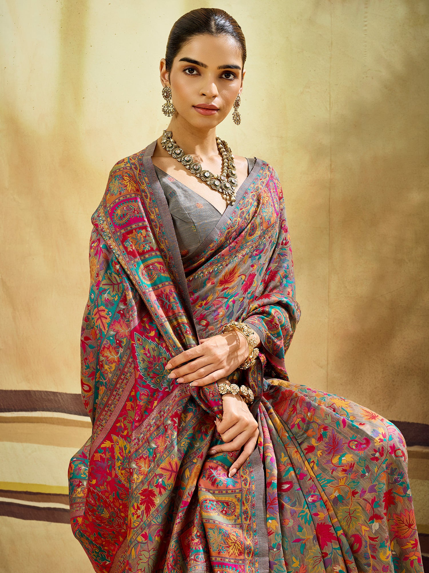 Grey Muga Cotton saree – detail view 3