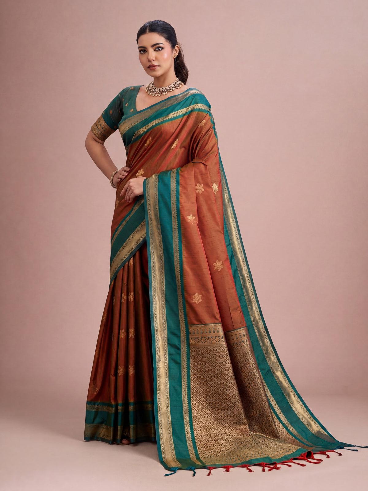 Rust Tussar Silk saree – detail view 3