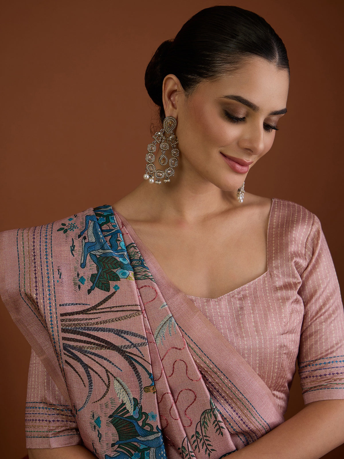 Pink art silk saree view 6