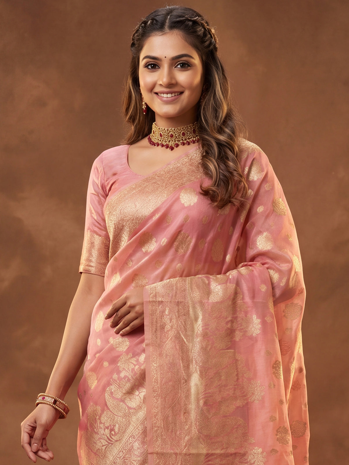 Pink Silk Blend saree – detail view 4