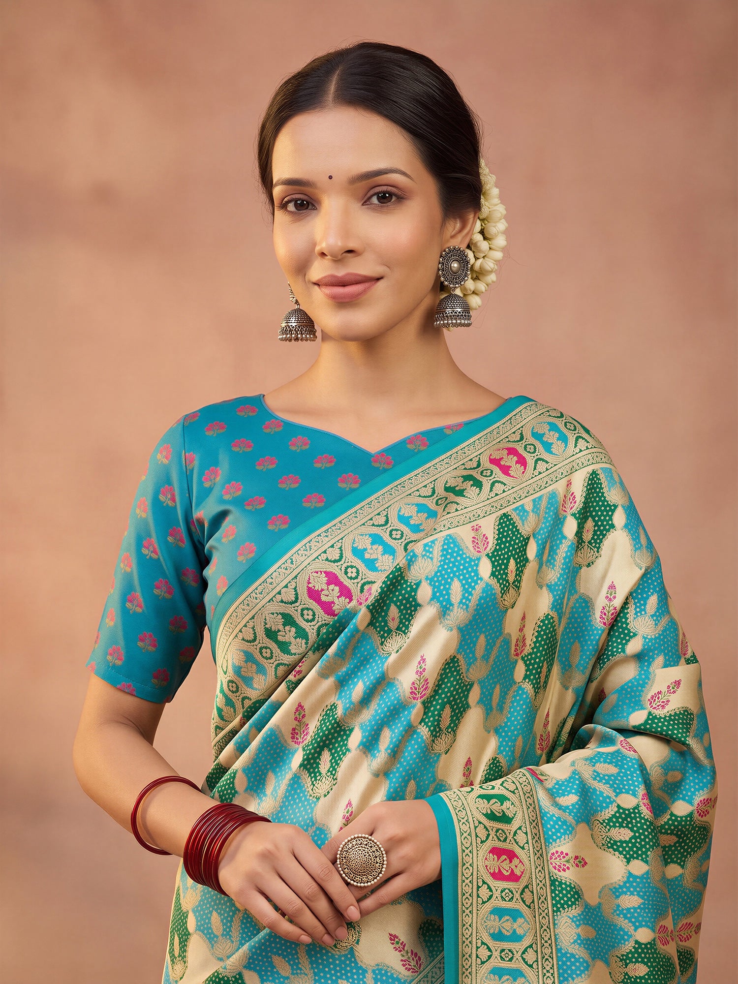 Teal Blue Silk Blend saree – detail view 4