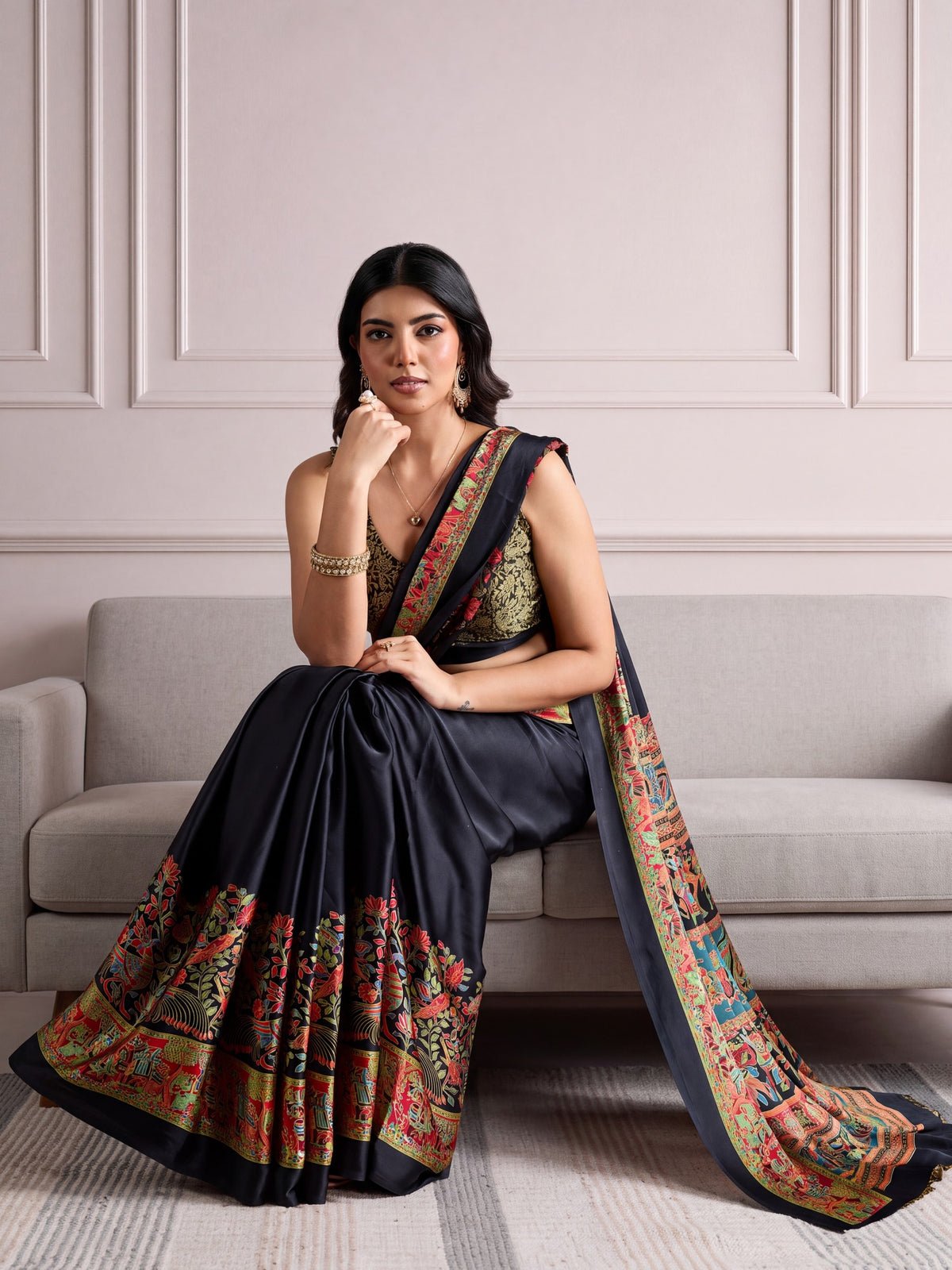 Black Satin saree – detail view 5