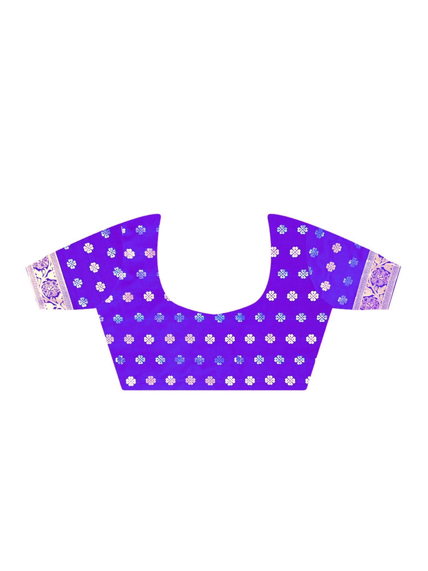 Unstitched purple satin silk blouse piece with floral design