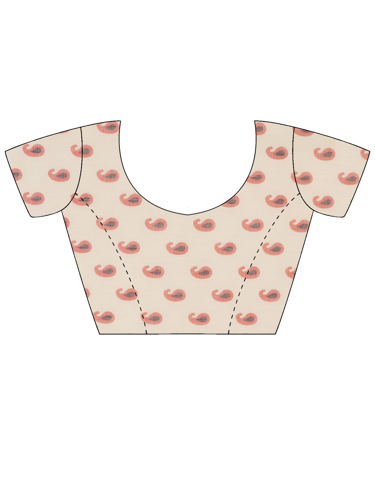 Unstitched cream cotton linen blouse piece with paisley design