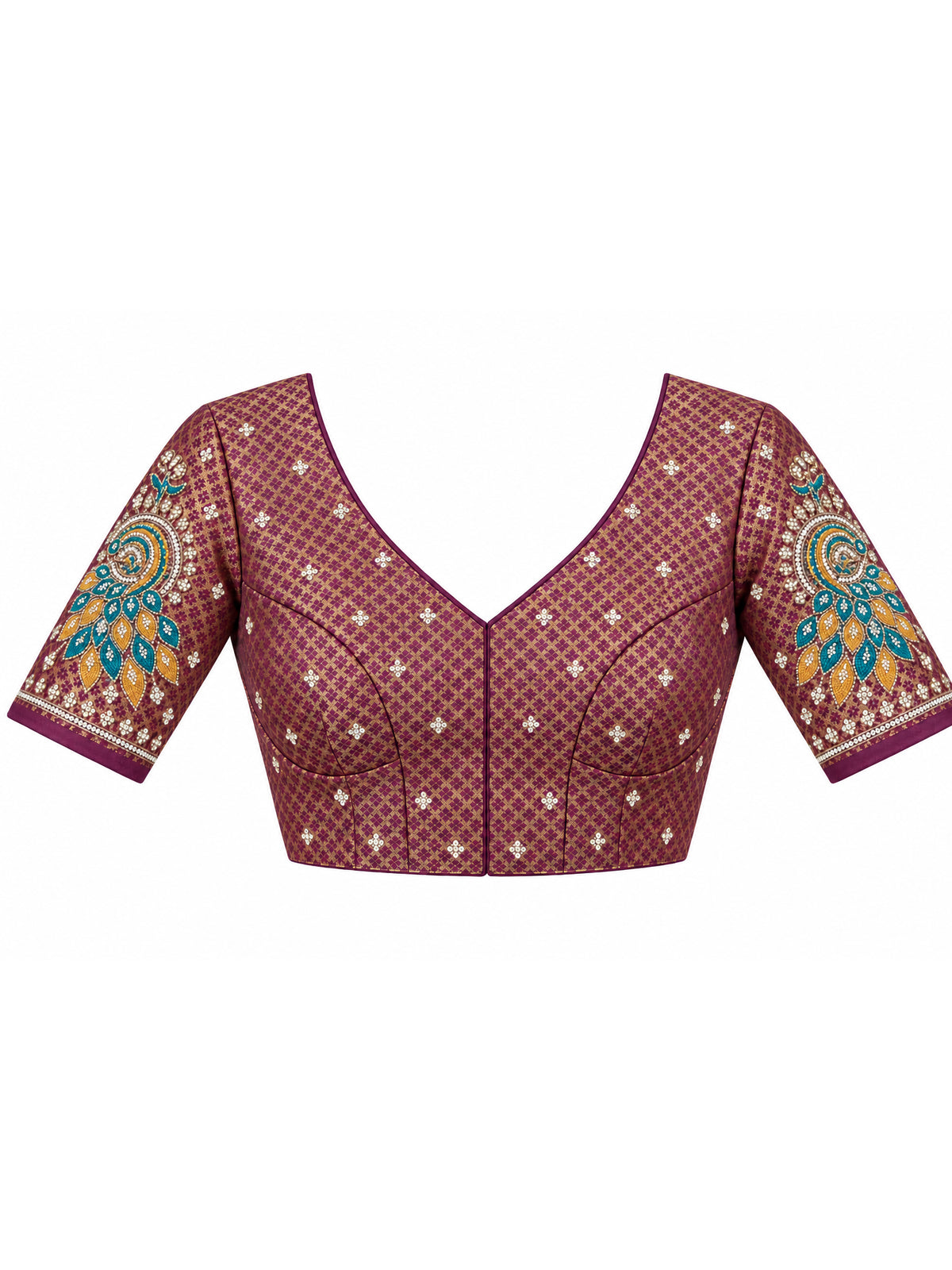 Unstitched purple  blouse piece with embellished design