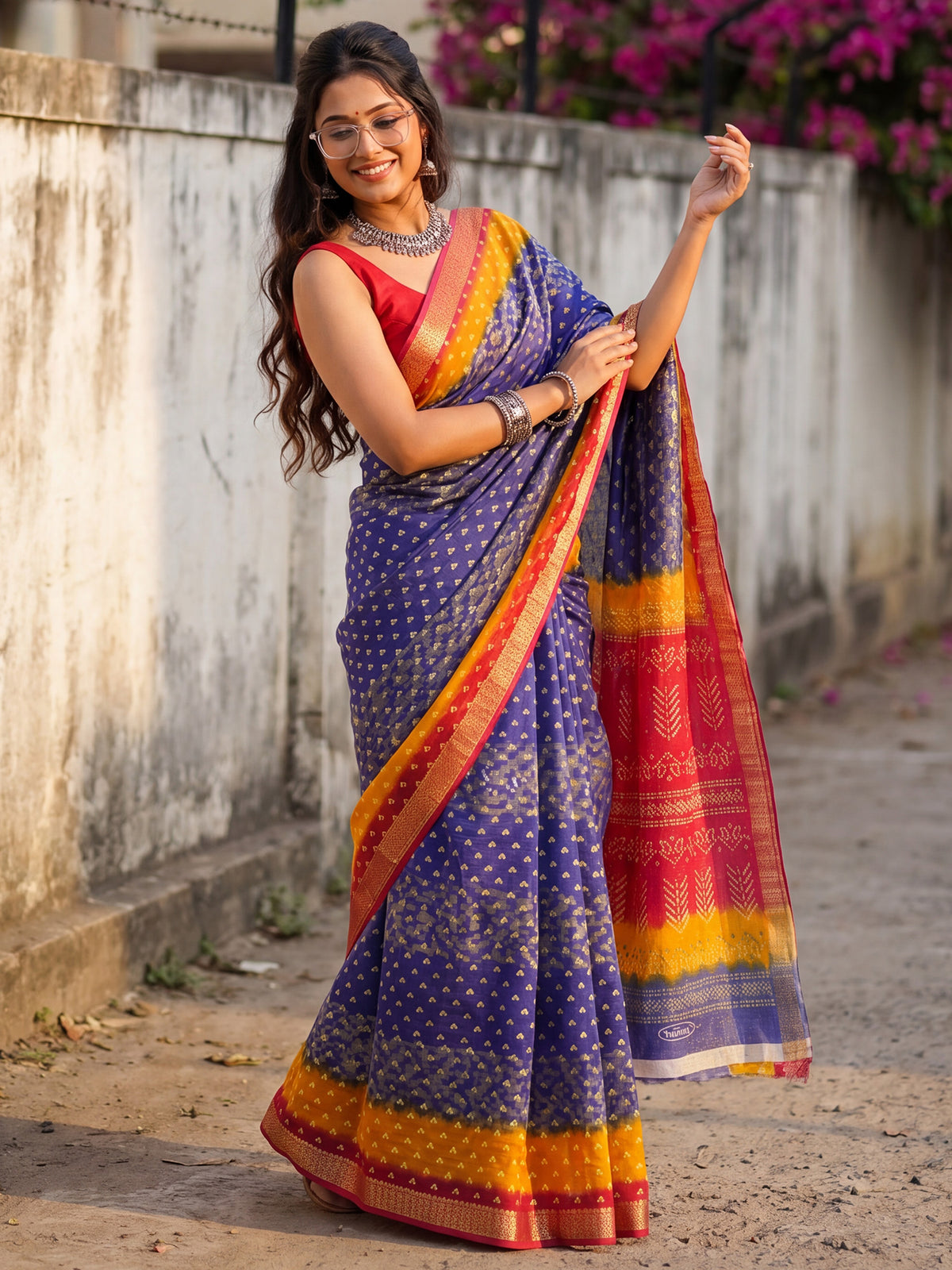 Blue Cotton saree – detail view 3