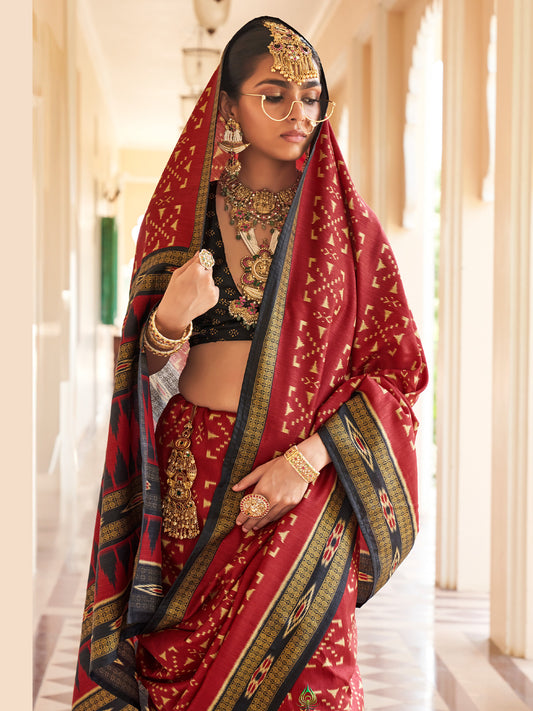 Maroon silk blend saree view 1