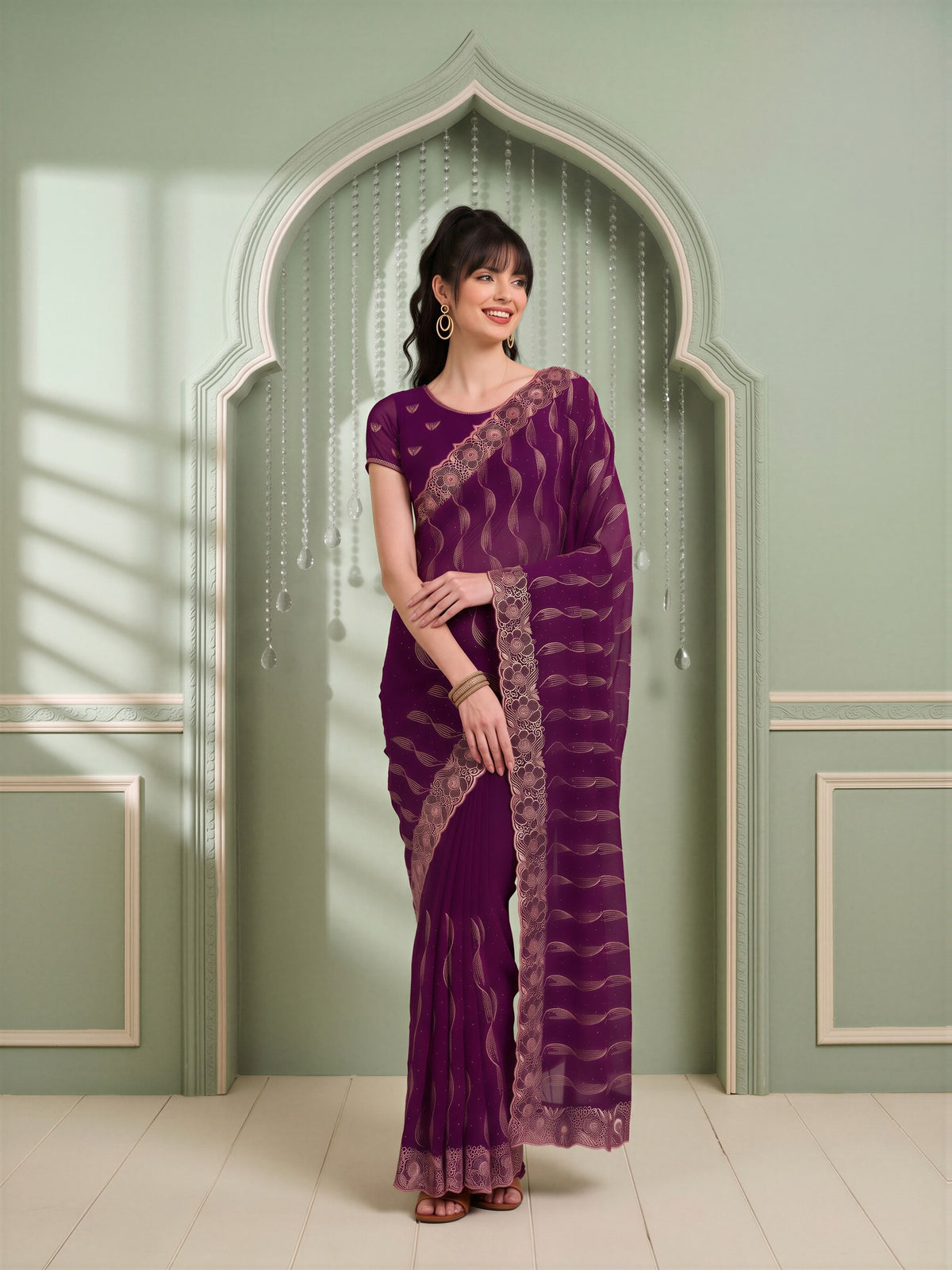 Purple Pure Georgette saree – detail view 3