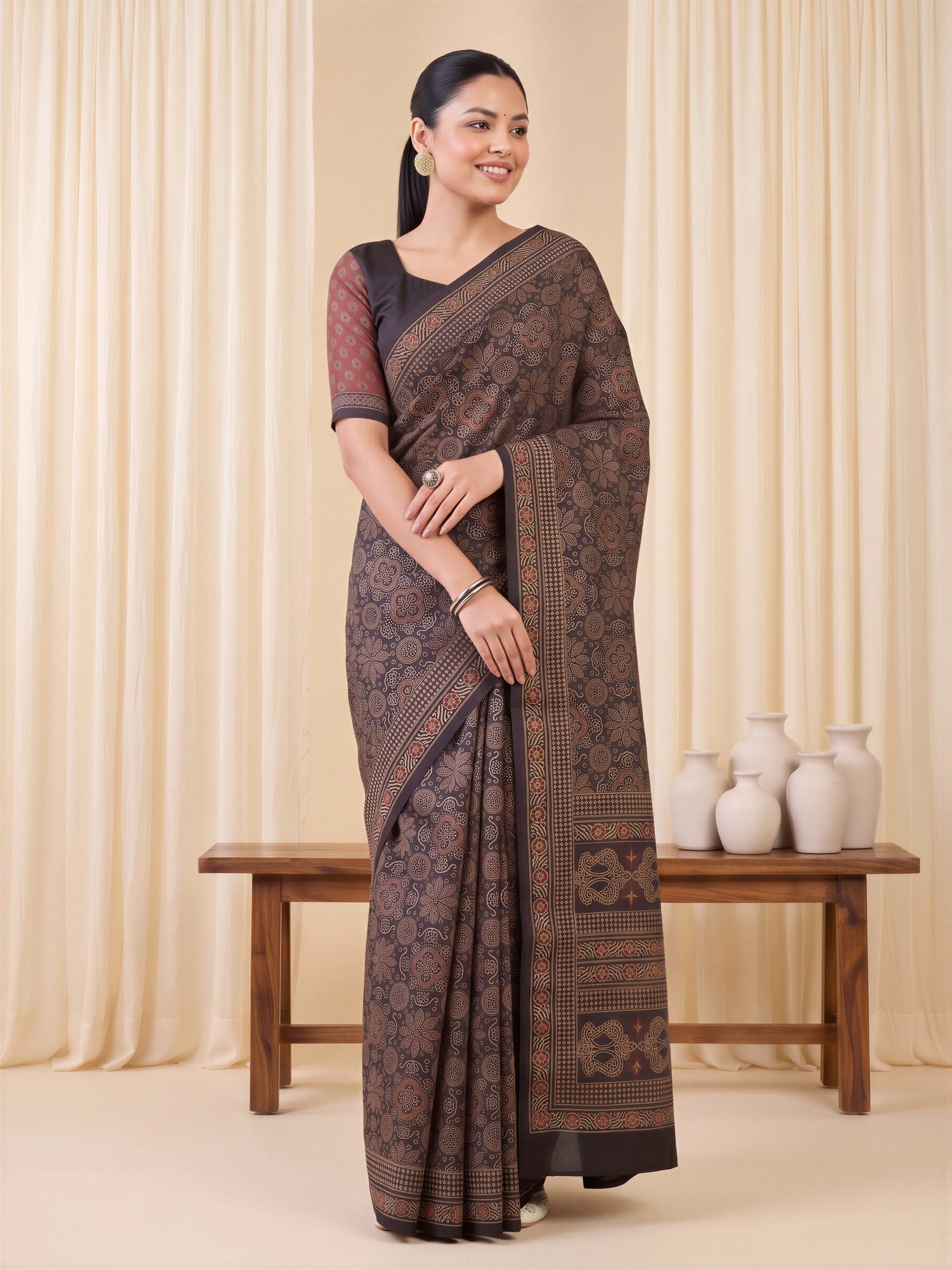 Coffee Brown Silk Blend saree – detail view 3