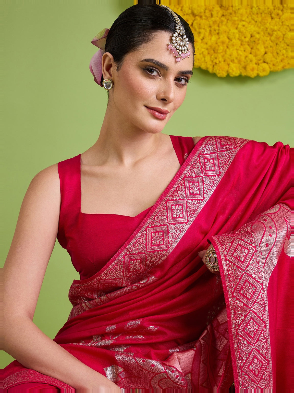 Pink Silk Blend saree – detail view 4