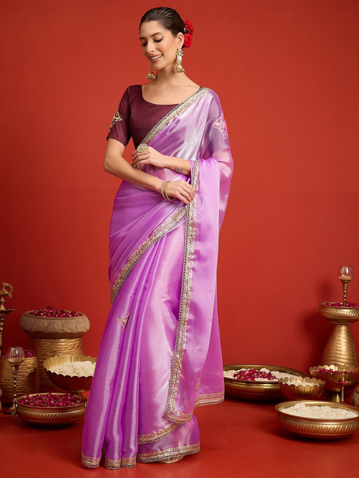 Lavender Paper Silk saree – detail view 5