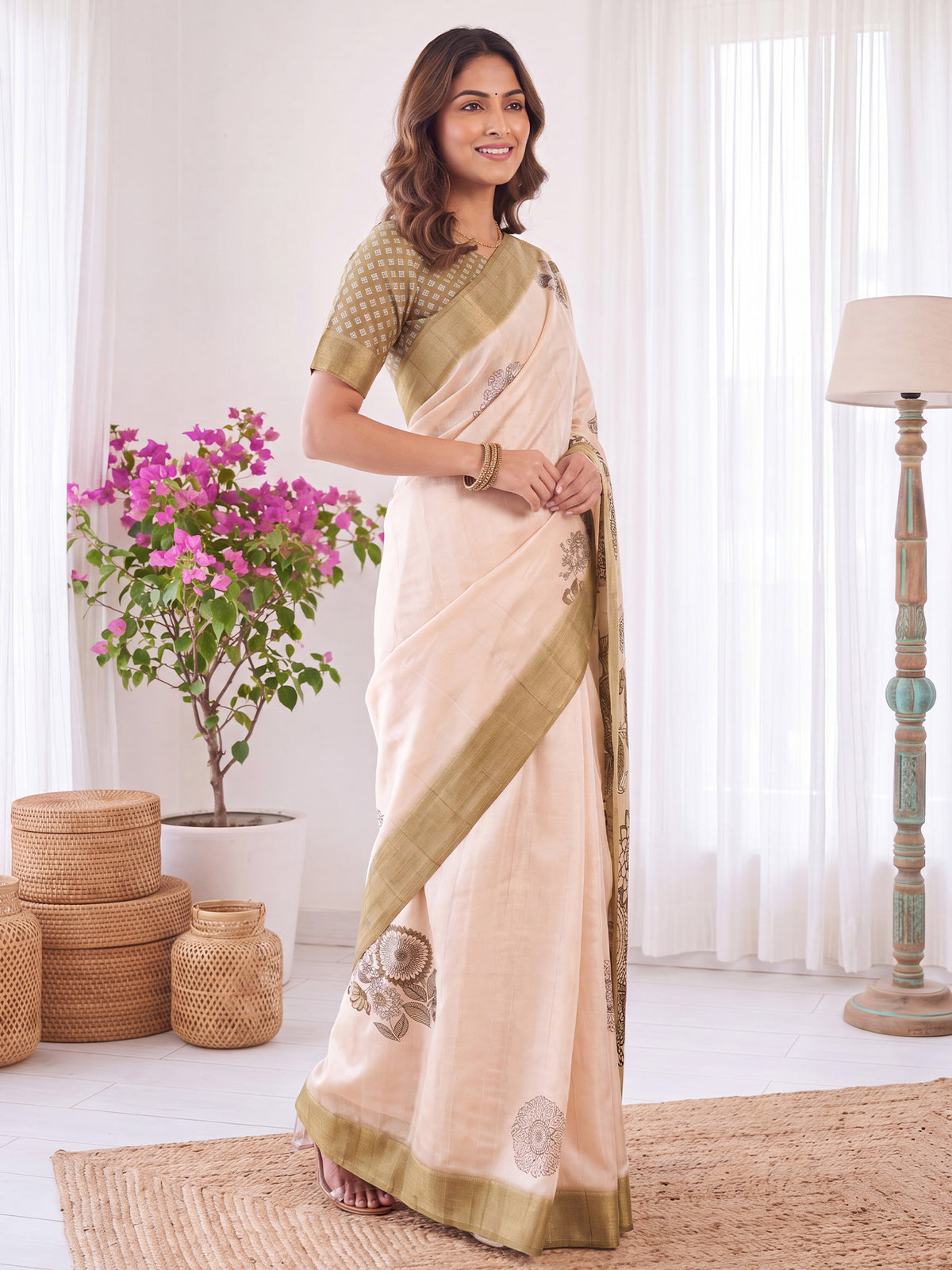 White Satin Silk saree – detail view 3