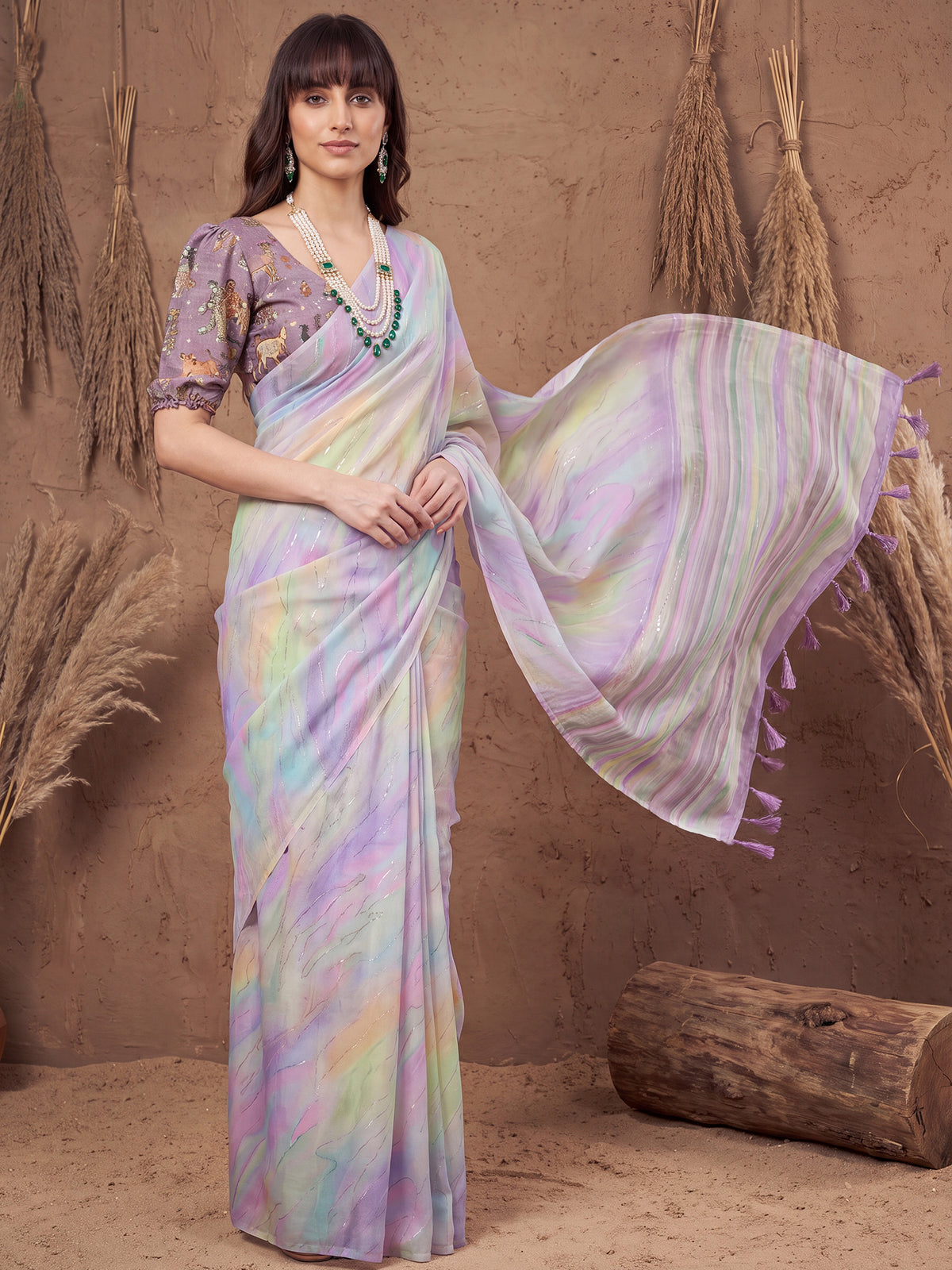 Multicolored Georgette saree – detail view 3