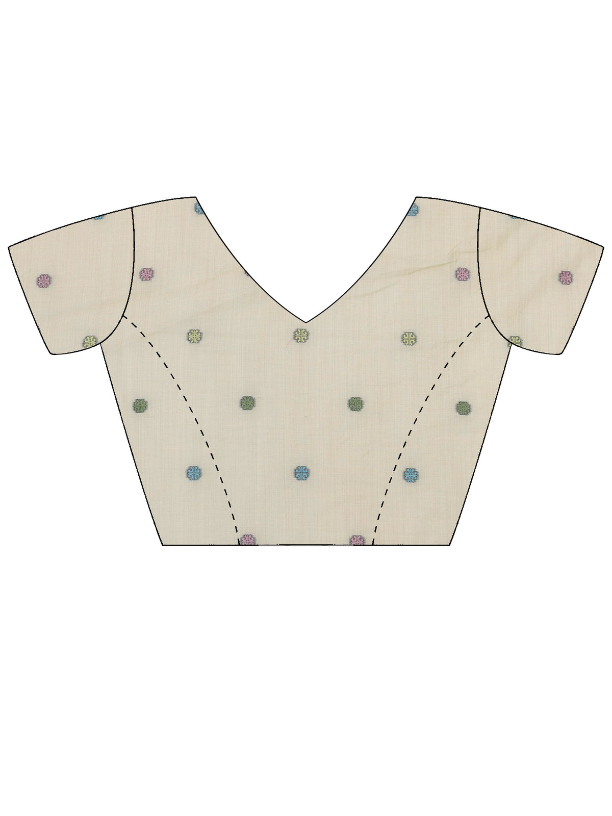 Unstitched off white muga silk blouse piece with floral design