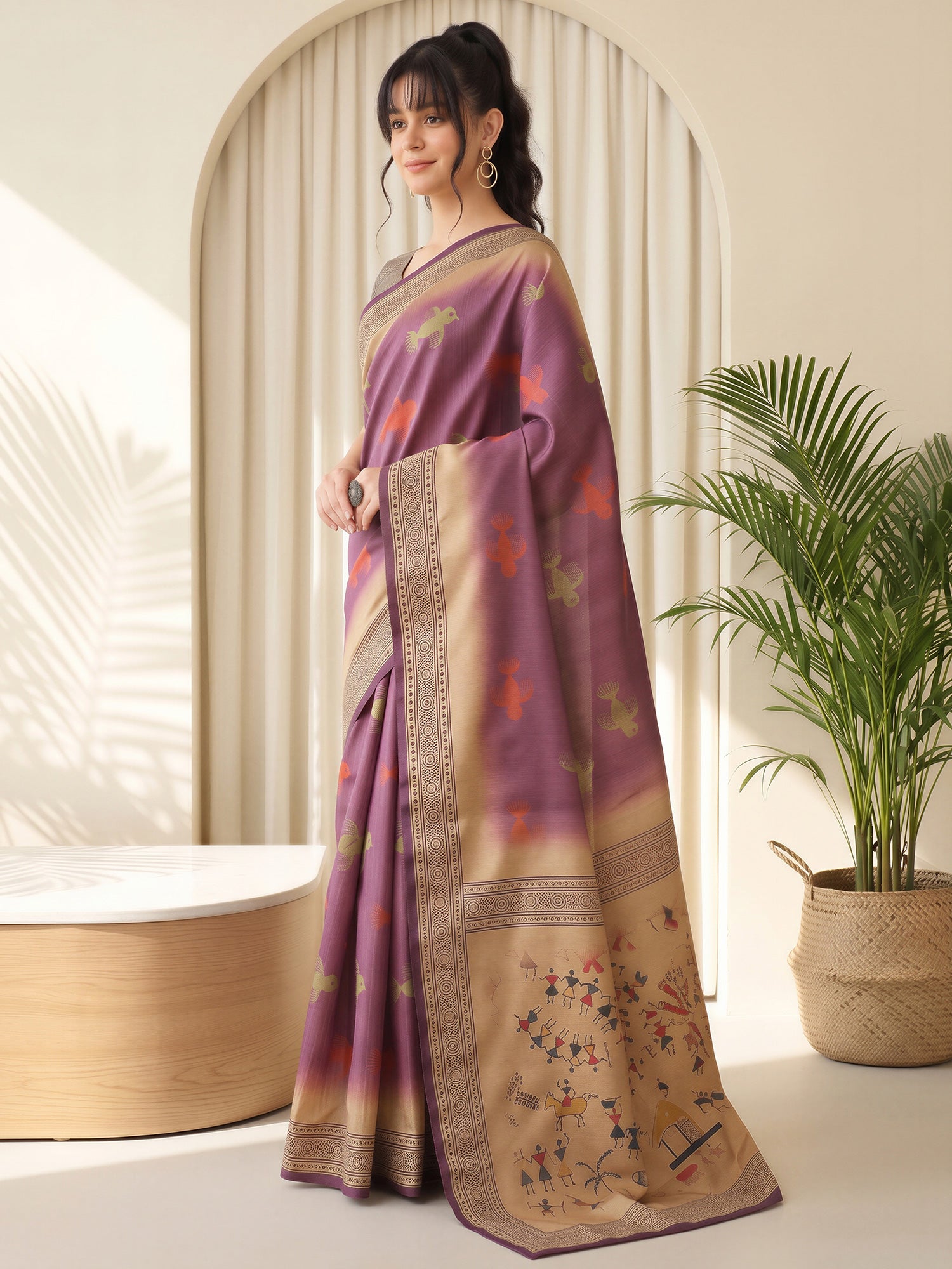 Mauve Silk Blend saree – detail view 2