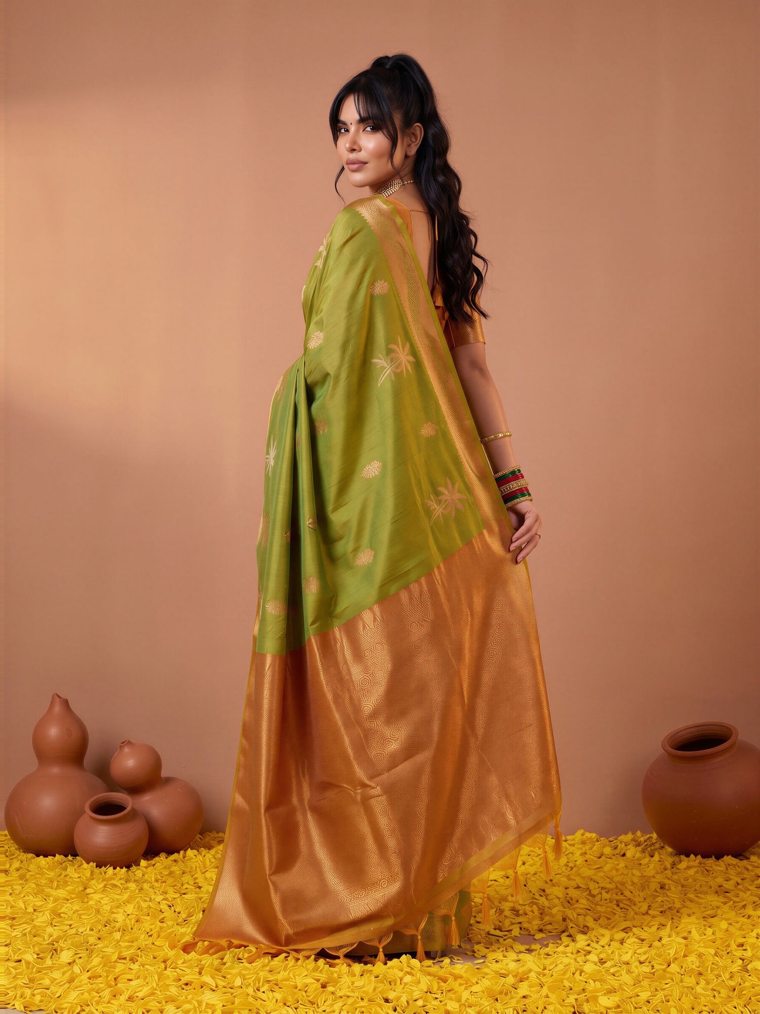 Light Green Tussar Silk saree – detail view 1