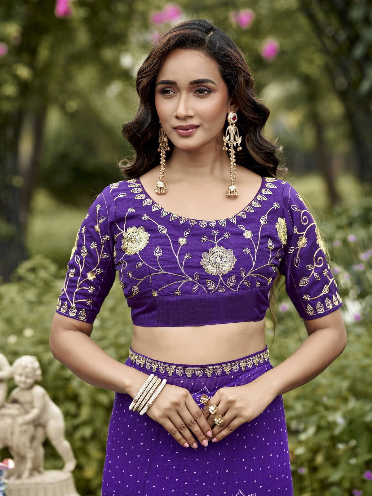 Violet georgette saree view 2