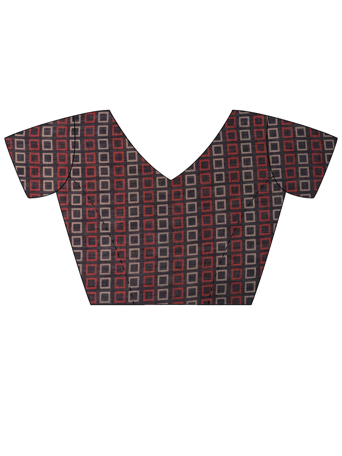 Unstitched black linen blend blouse piece with geometric design