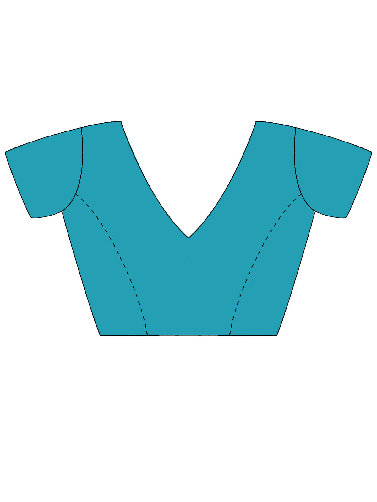 Unstitched teal blue crepe blouse piece with botanical design