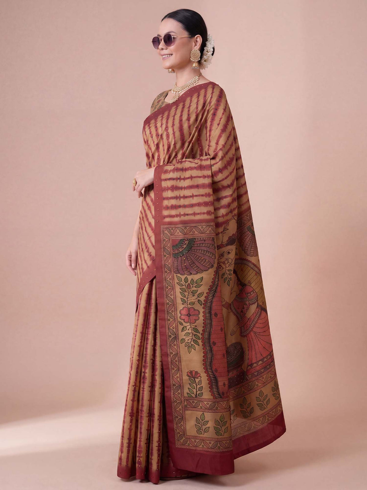 Beige Silk Blend saree – detail view 3