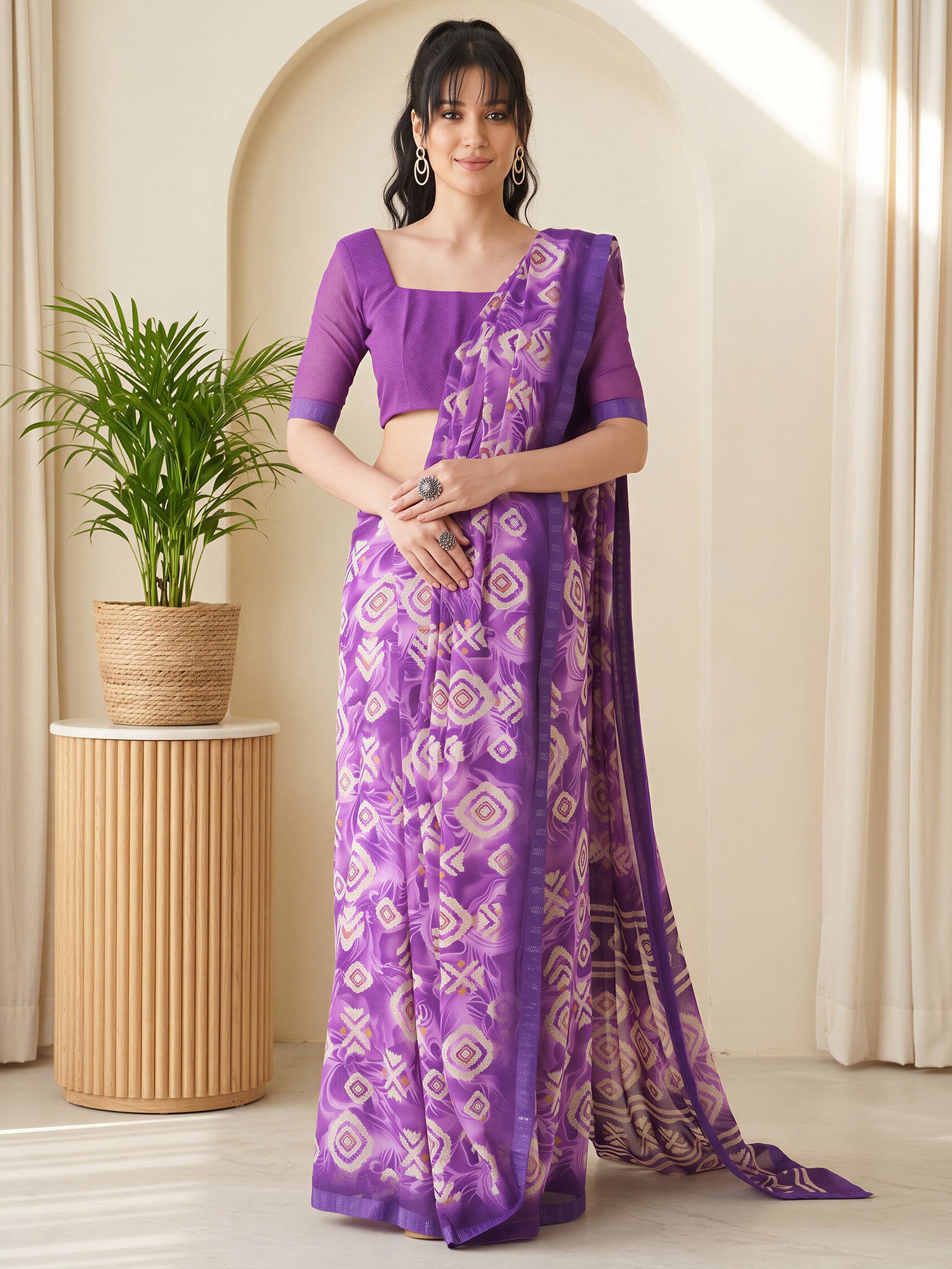 Purple Georgette saree – detail view 3