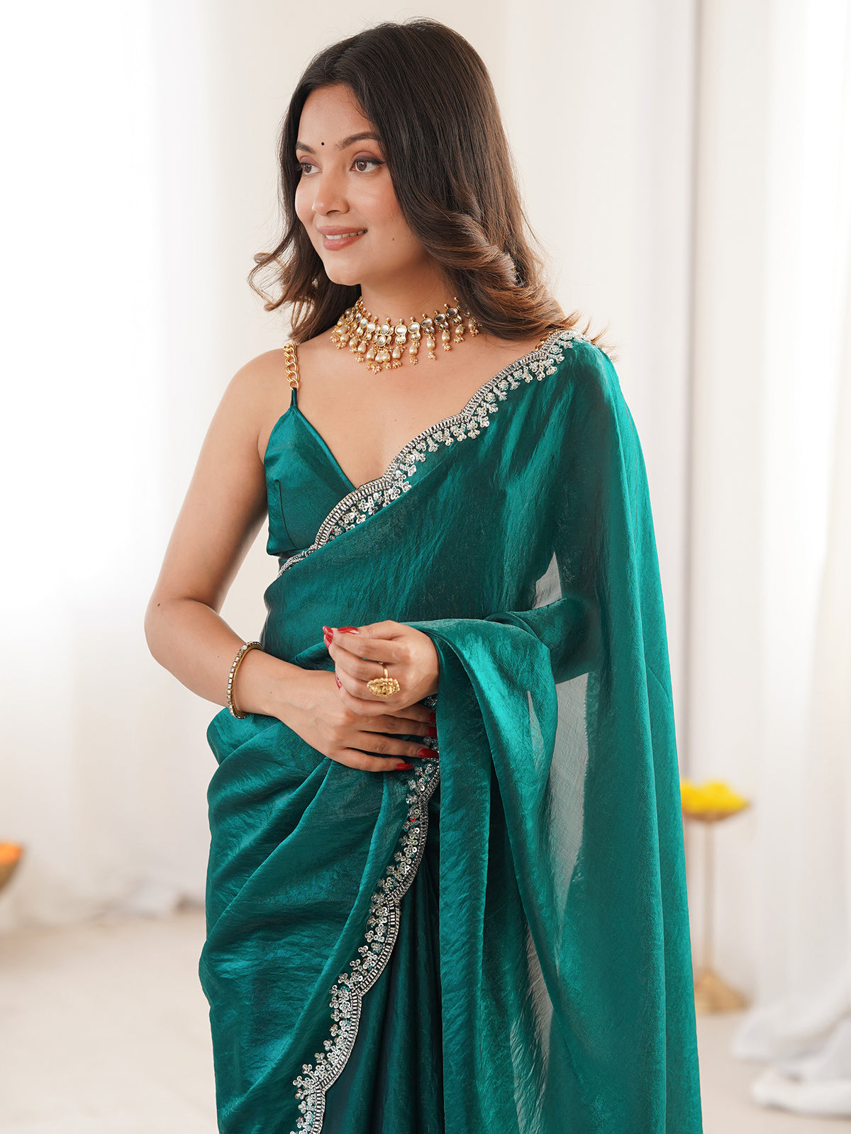 Teal Green Silk Blend saree – detail view 3