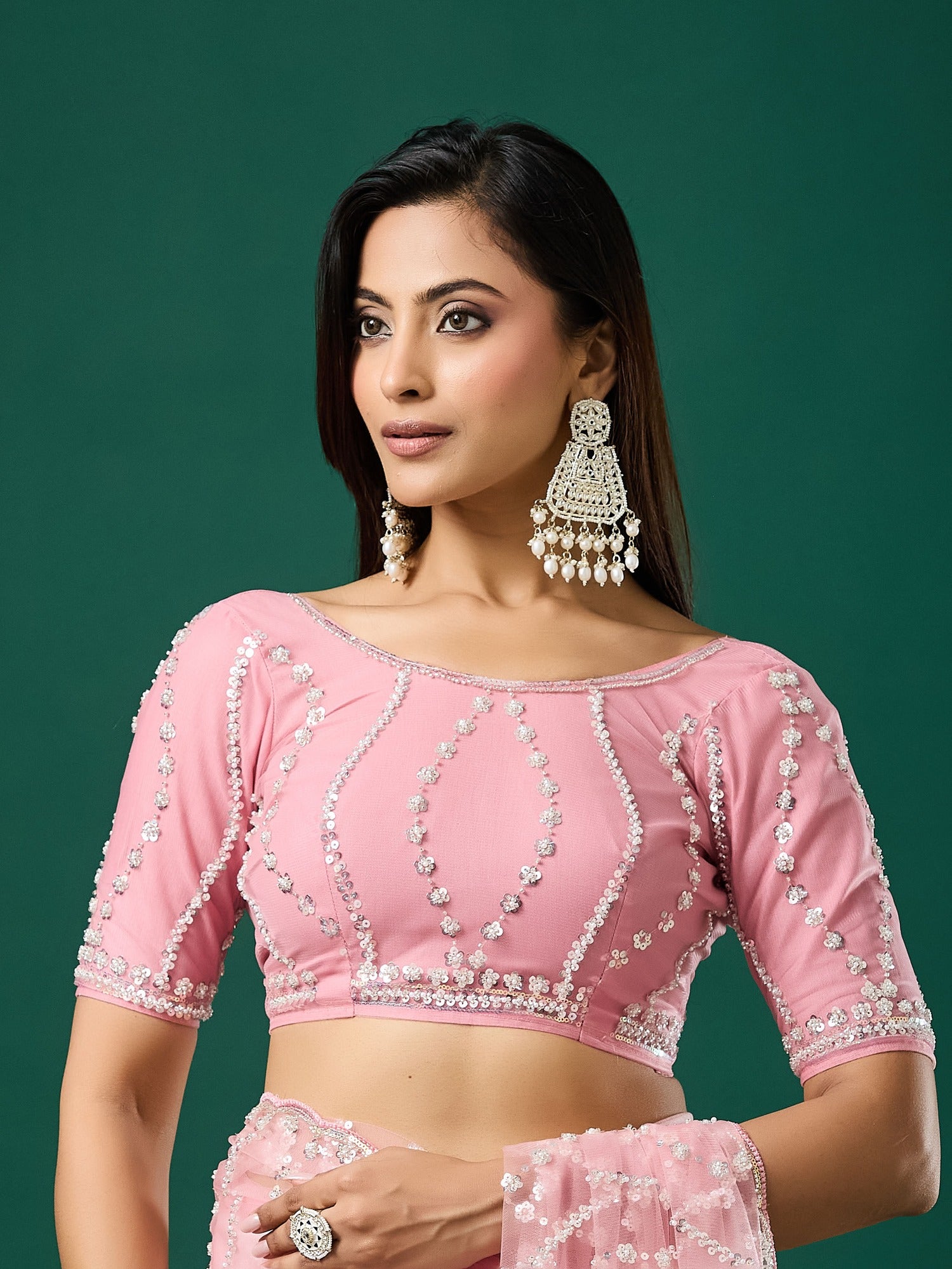 Pink Net saree – detail view 1