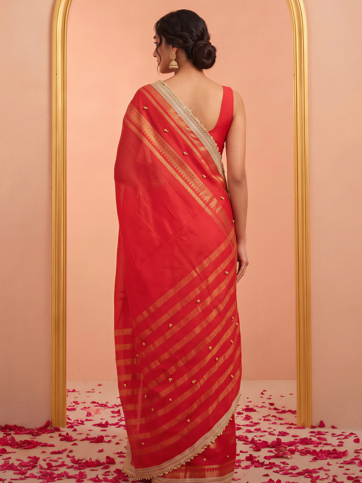 Red soft silk saree view 1