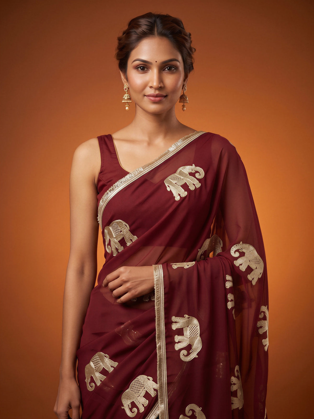 Maroon Georgette saree – detail view 4