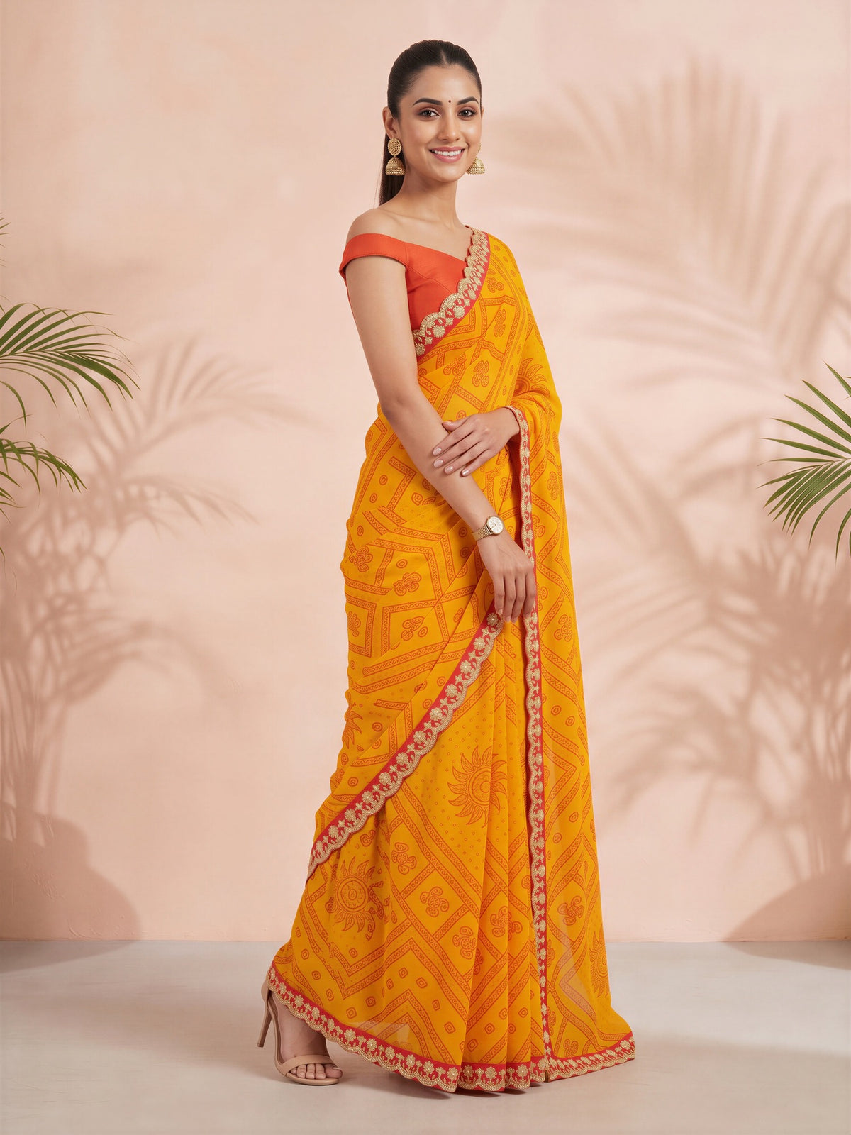 Yellow Georgette saree – detail view 3