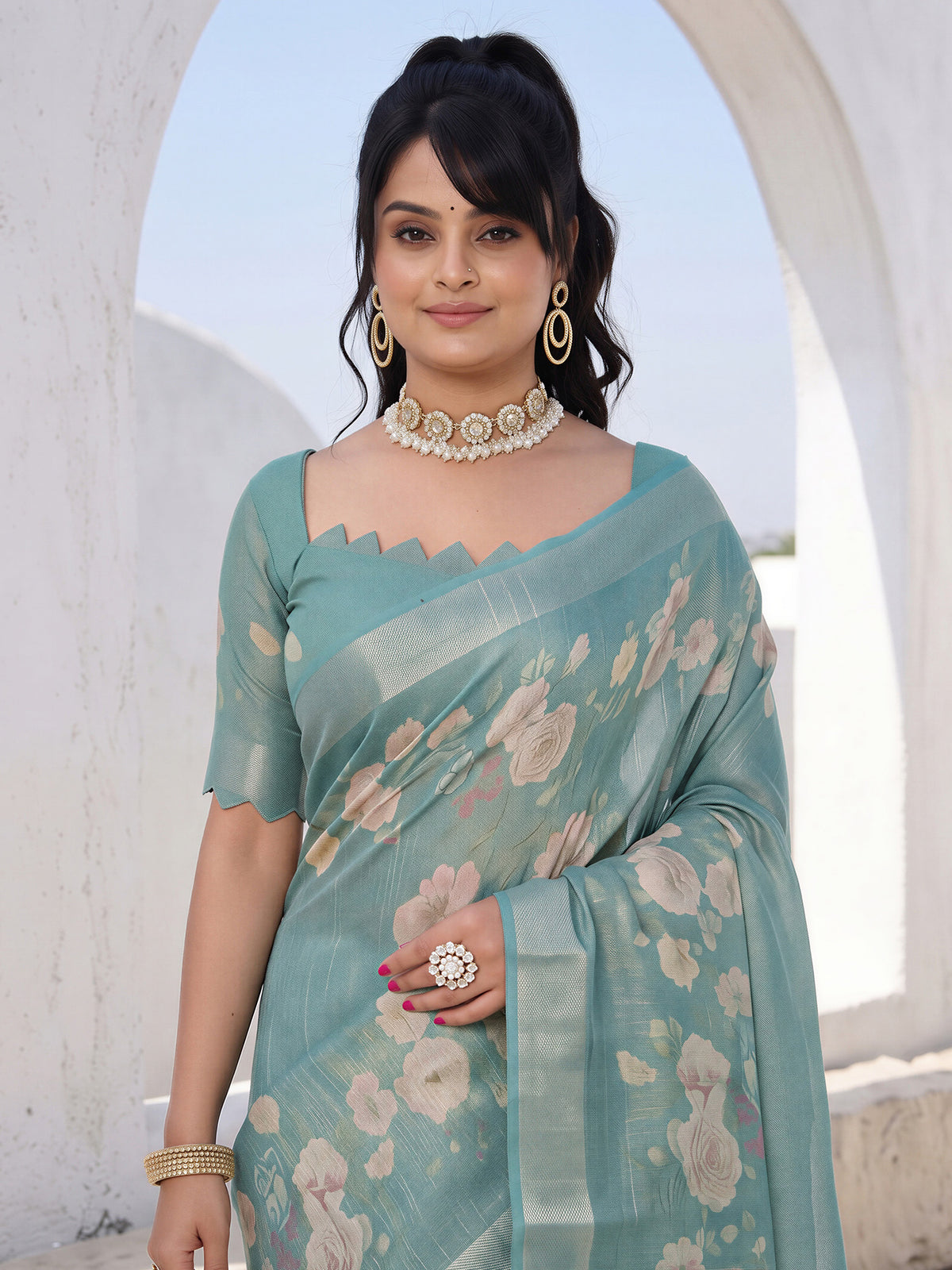 Light Blue Cotton Silk saree – detail view 4