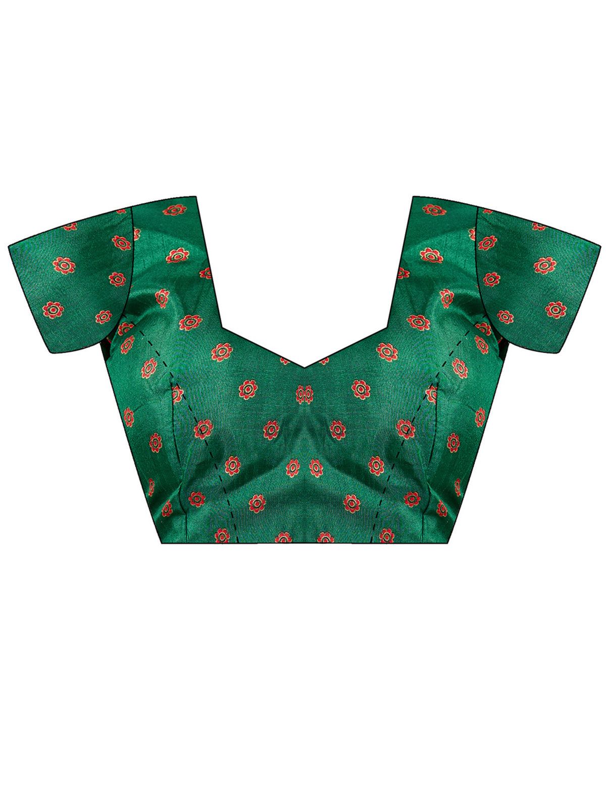 Unstitched green silk blend blouse piece with ethnic motif design