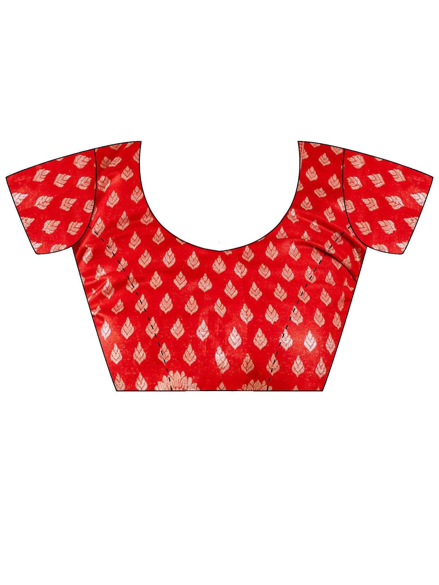 Unstitched red silk blend blouse piece with ethnic motif design