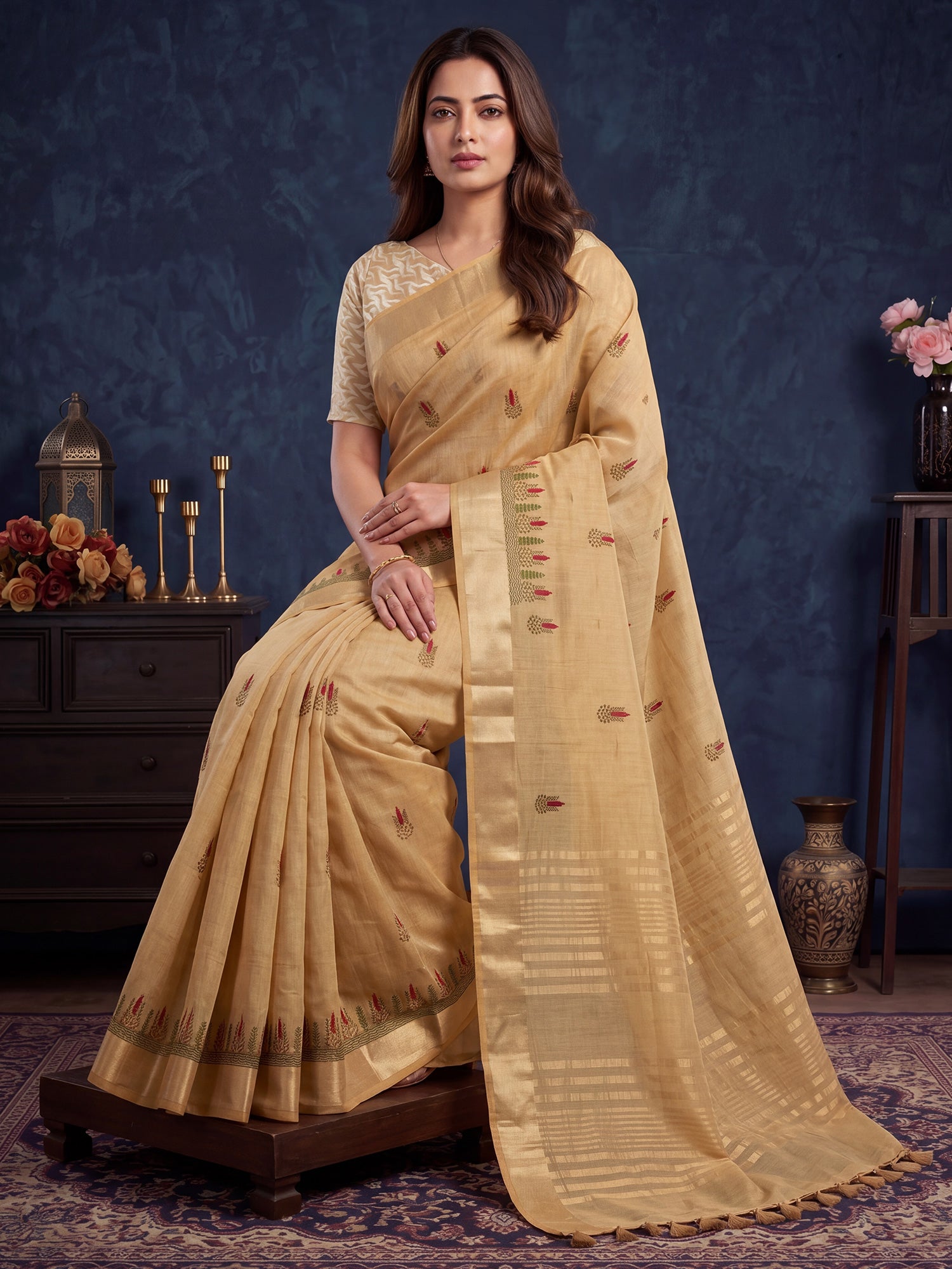Beige Cotton Linen saree – detail view 3