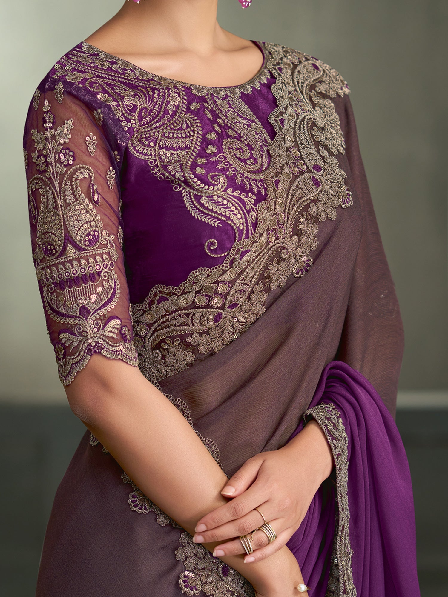 Purple Chiffon saree – detail view 3