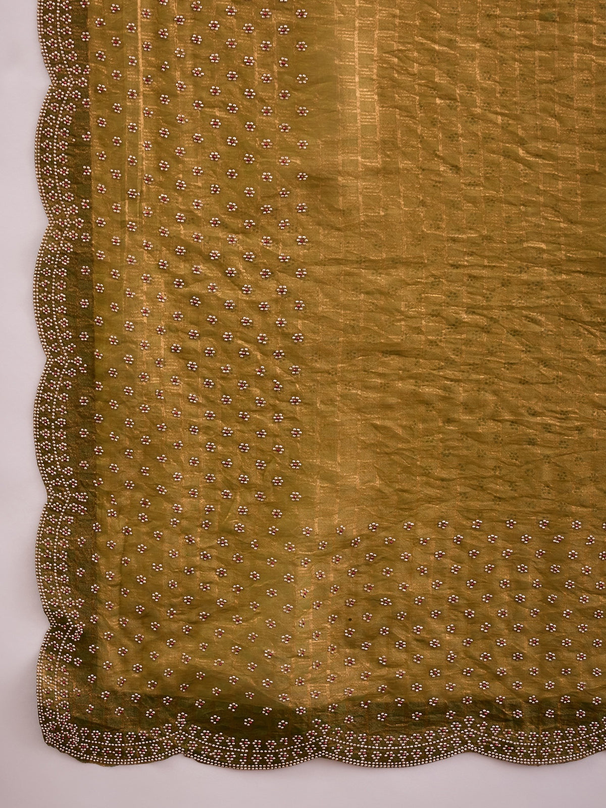 Olive Satin saree – detail view 4