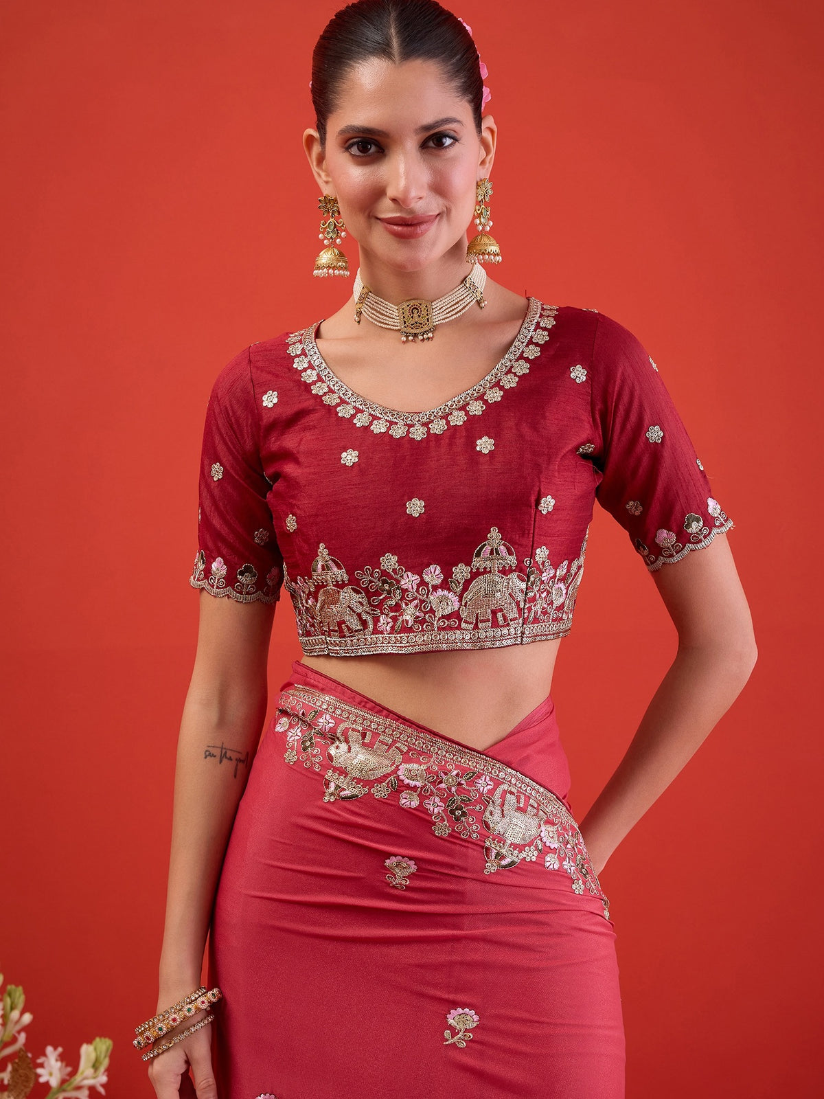 Pink Georgette saree – detail view 6