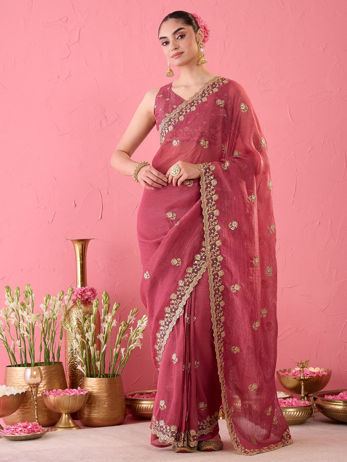 Mauve Tissue saree – detail view 2