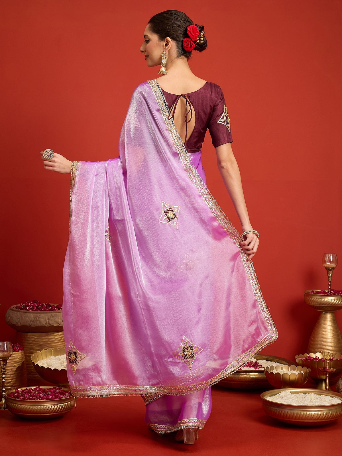 Lavender Paper Silk saree – detail view 4