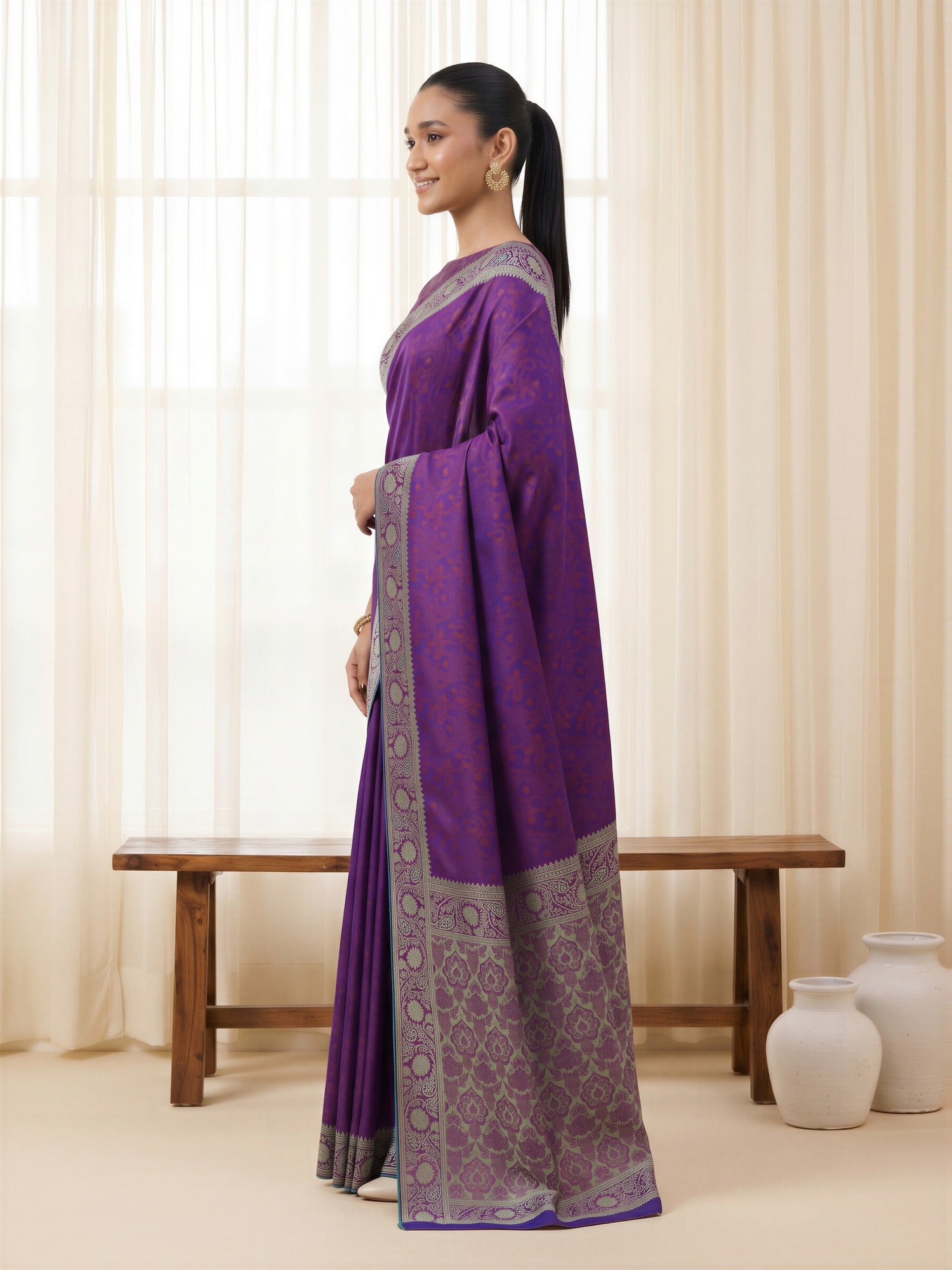 Purple Silk Blend saree – detail view 2