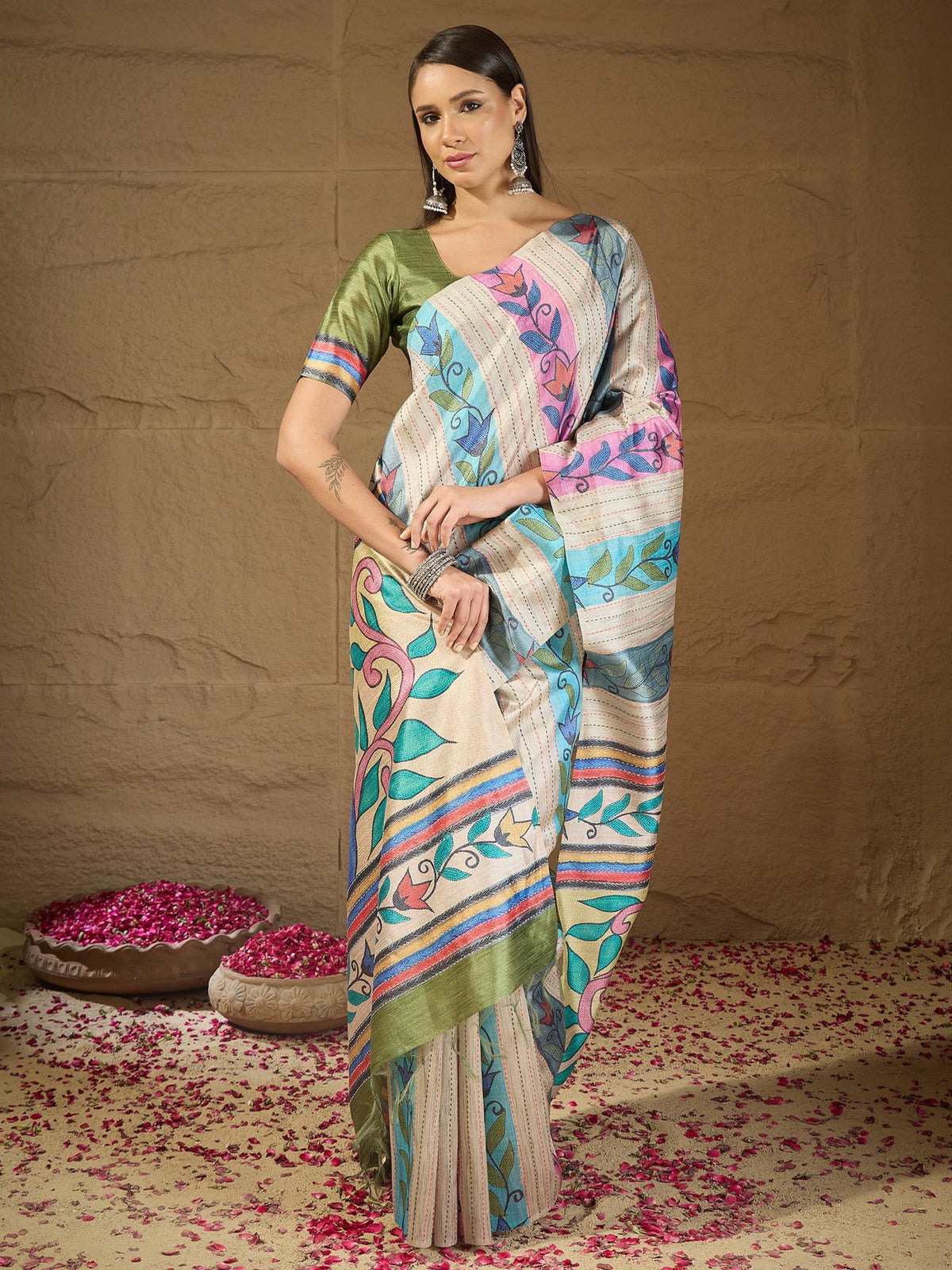 Multicolored art silk saree view 2