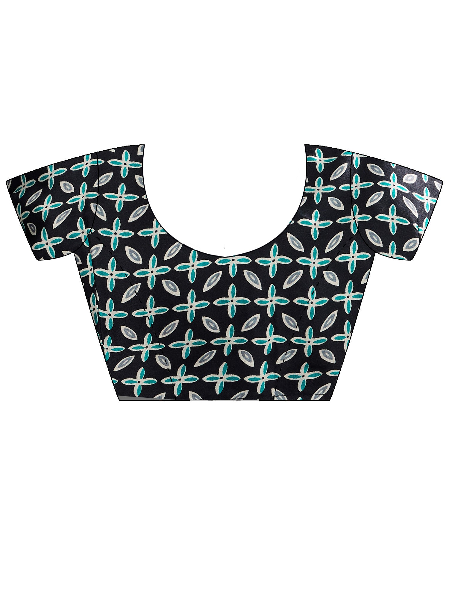 Unstitched black satin blouse piece with ethnic motif design