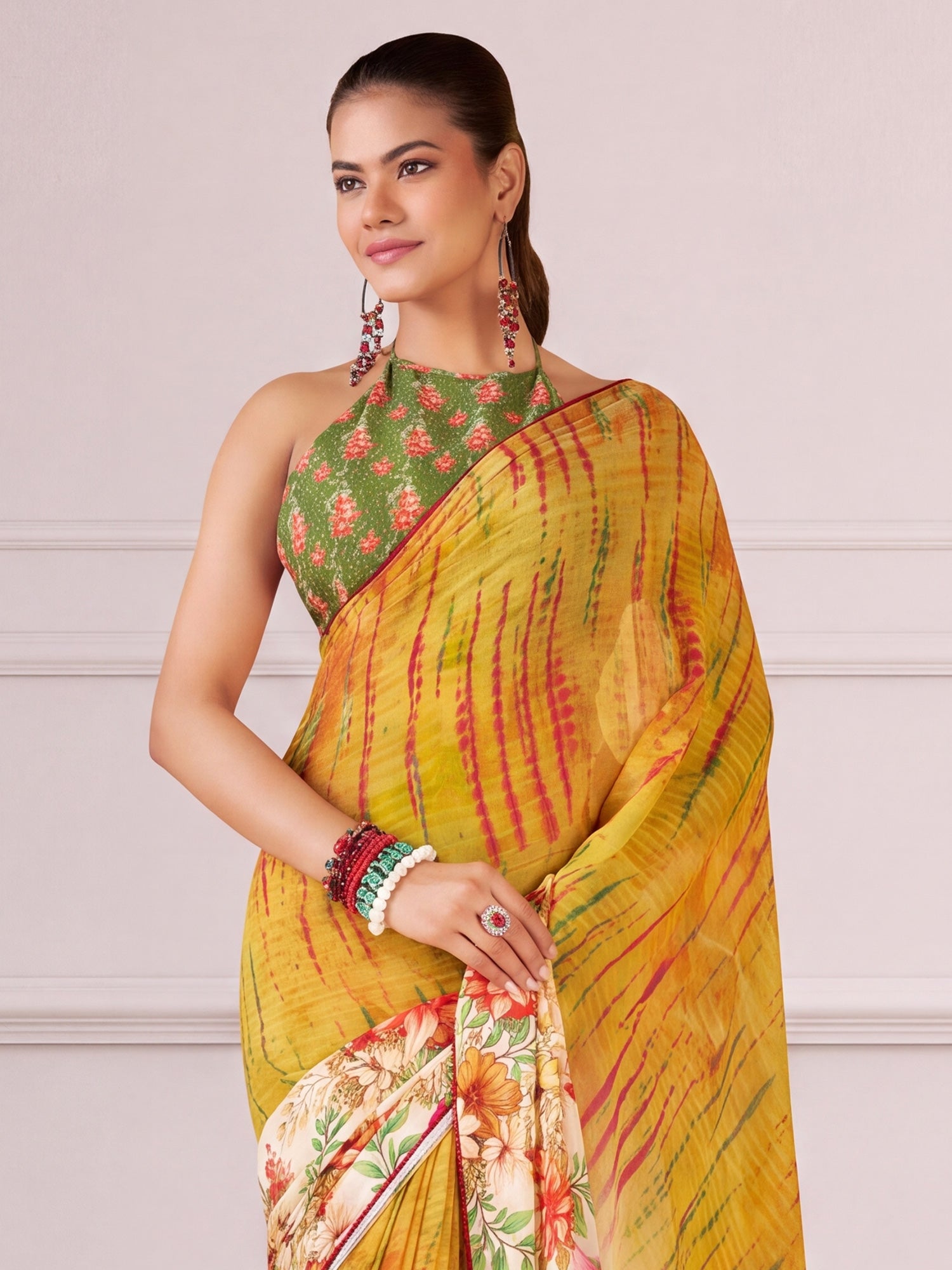 Mustard Georgette saree – detail view 4