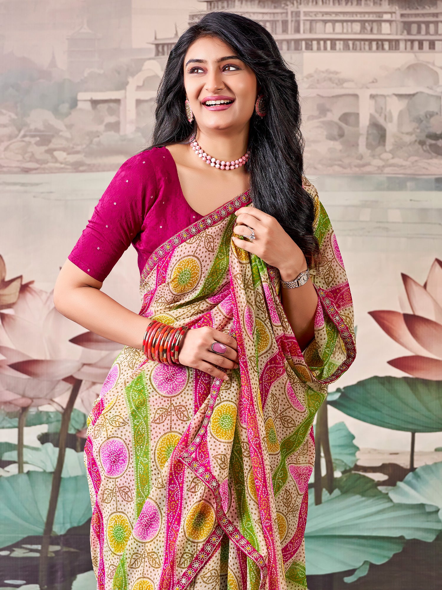 Multicolored Georgette saree – detail view 2